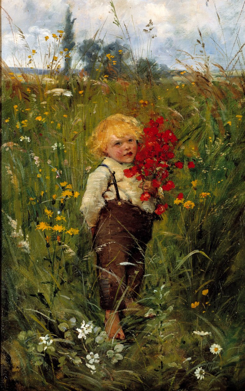 Pieni poika kimpun kanssa. Leon Tanzin (1846-1913) maalaus tekijältä Leon Louis Tanzi