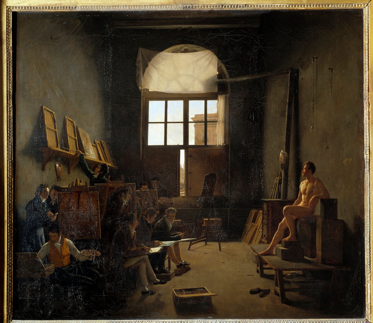 Davidin studion sisustus College of Four Nationsissa vuonna 1814 (nykyinen Institut de France). Mathieu Cochereaun (1793-1817) maalaus tekijältä Leon Mathieu Cochereau