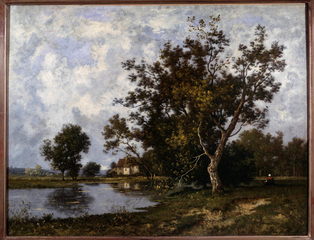 Maisema a la Mare -maalaus Leon Richet (1847-1907) 1900-luvun yksityinen kokoelma tekijältä Leon Richet