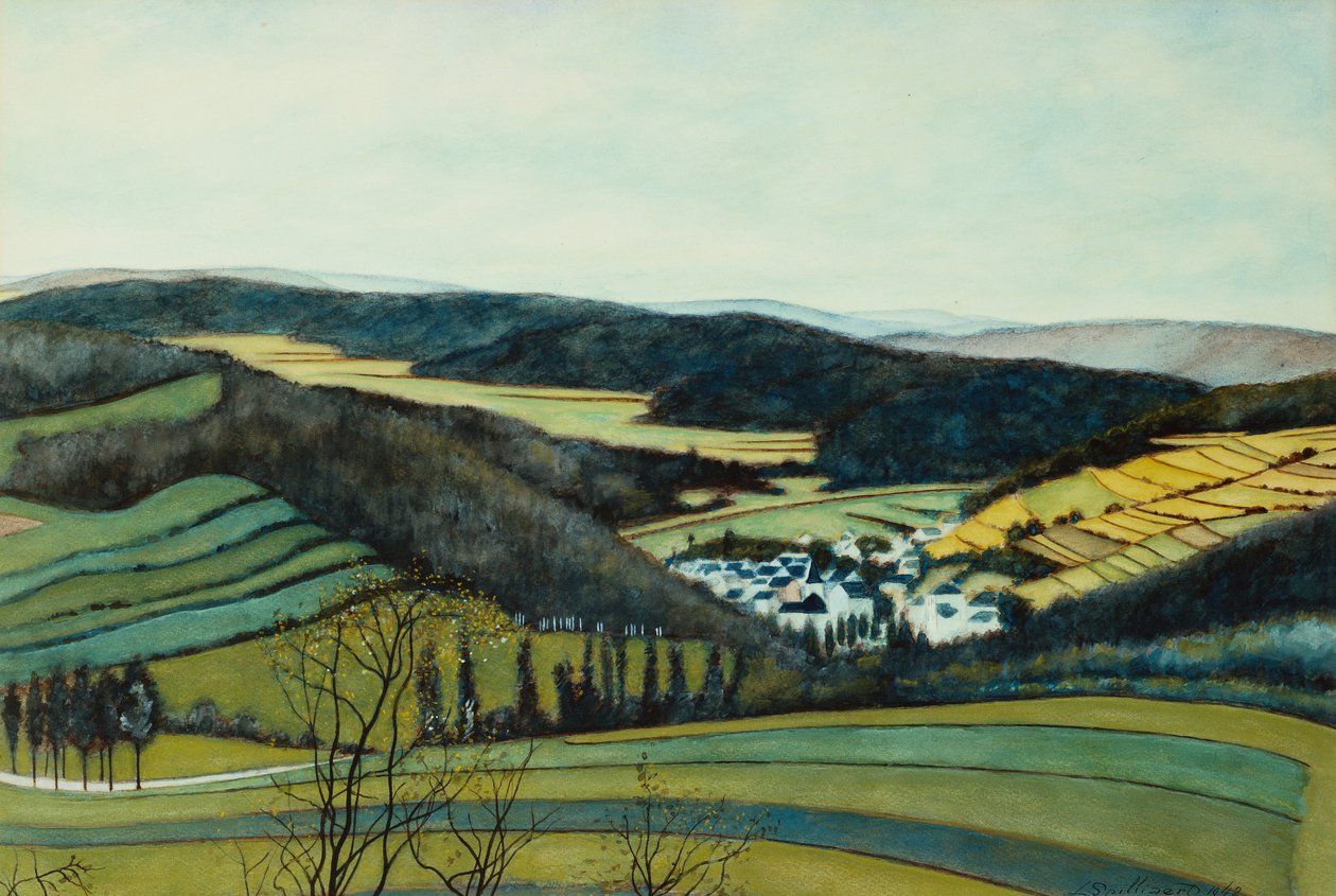 Maisema, Vressetsin/Sermoisin näkymä; Paysage, Vue Vressets/Sermois tekijältä Leon Spilliaert