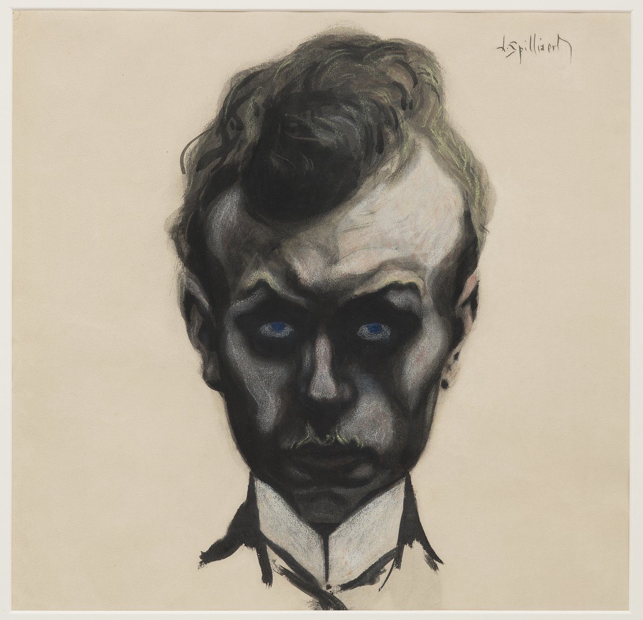 Omakuva, n. 1903 (sivellin ja musta muste ja pastelli kermanvärisellä paperilla) tekijältä Leon Spilliaert