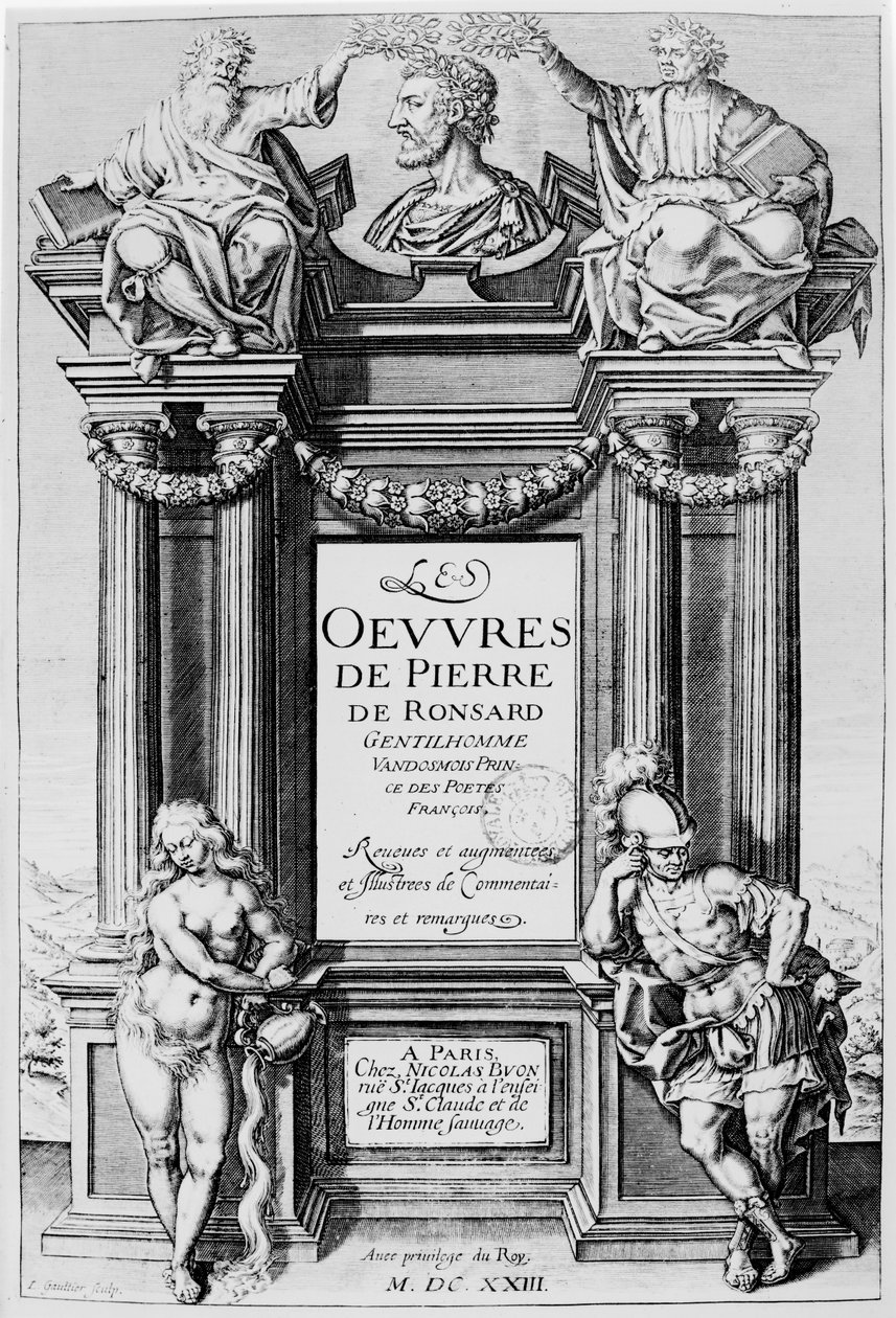 Pierre de Ronsardin (1524-85) "Oeuvres" -elokuva 1623 tekijältä Leonard Gaultier