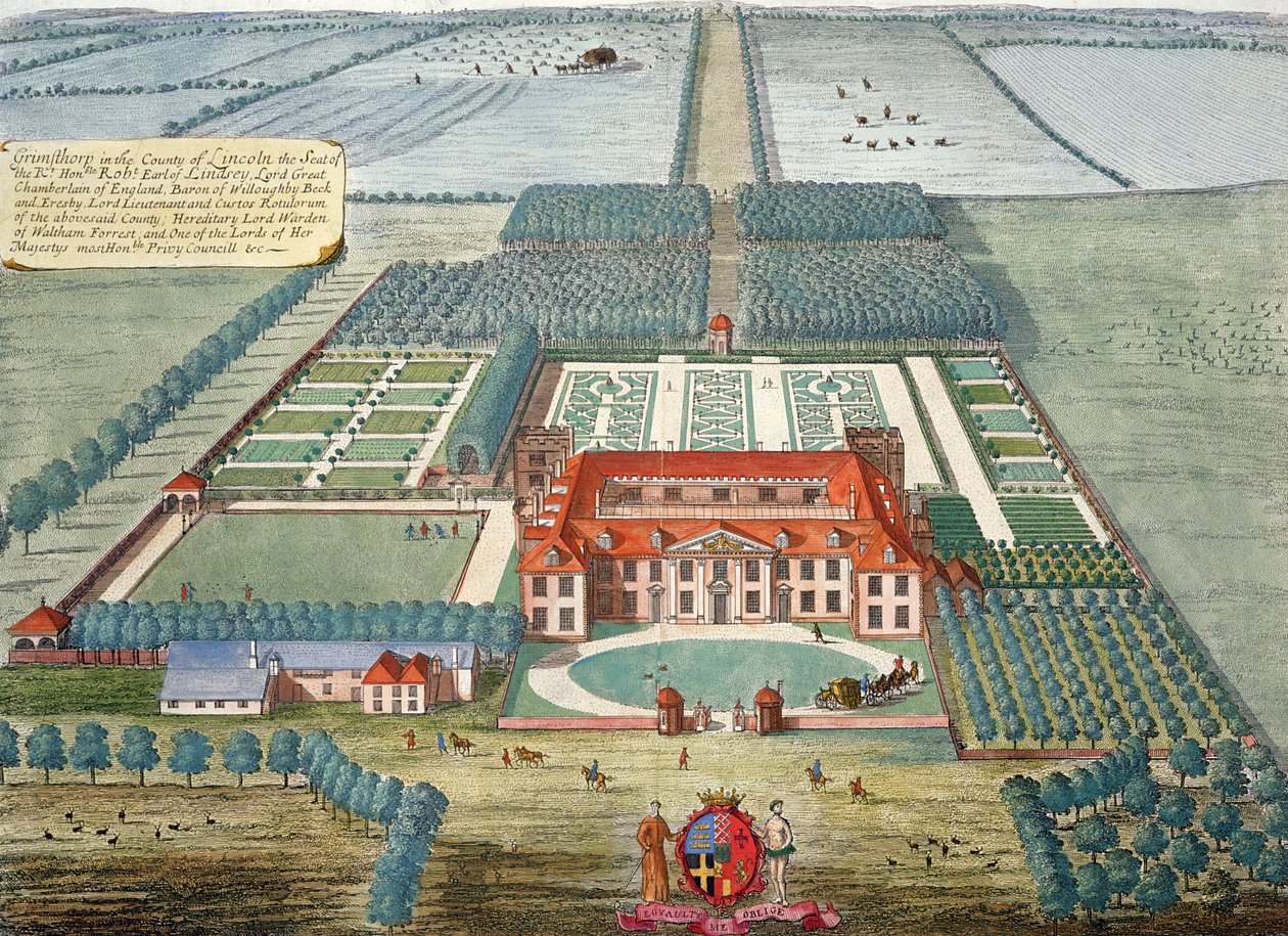 Grimsthorp Lincolnin piirikunnassa Johannes Kipin (n. 1652-1722) kaivertama tekijältä Leonard Knyff