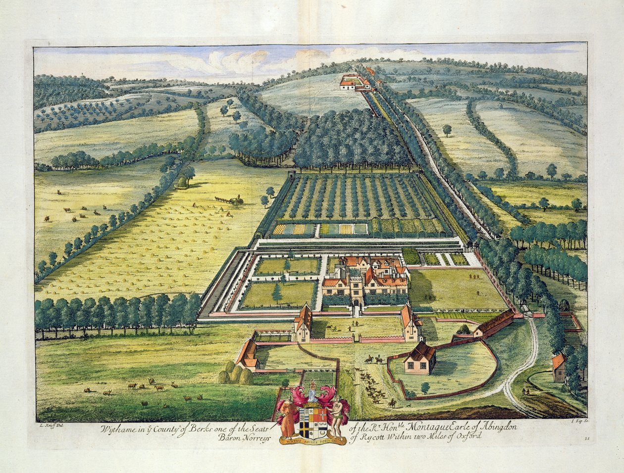 Wytham Berkshiren kreivikunnassa Johannes Kipin (n. 1652-1722) kaivertamana tekijältä Leonard Knyff