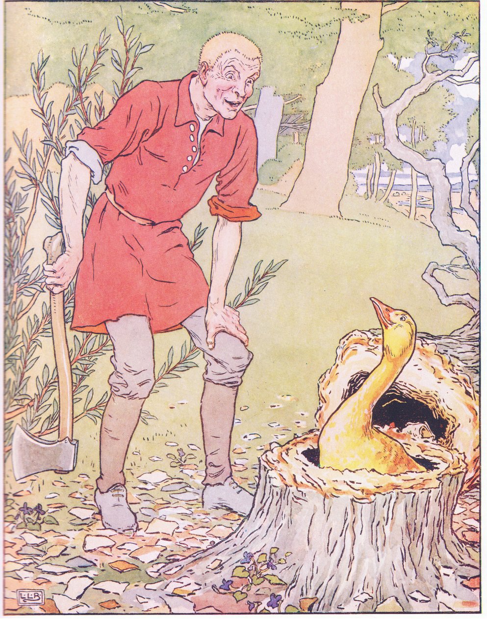 Siellä sen juurien keskellä istui hanhi, jonka höyhenet olivat puhdasta kultaa tekijältä Leonard Leslie Brooke