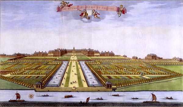 Chelseyn kuninkaallinen sairaala, Johannes Kipin (n. 1652-1722) kaiverruksesta "Survey of London" tekijältä Leonard (after) Knyff
