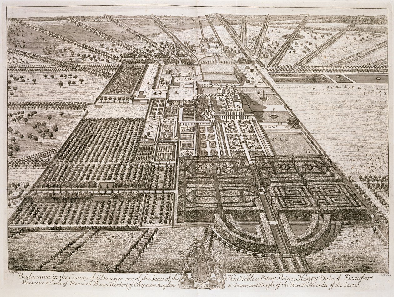 Sulkapallotalo Gloucesterin piirikunnassa, kaiverrus Johannes Kip (n. 1652-1722) (katso myös 192764) tekijältä Leonard Knyff