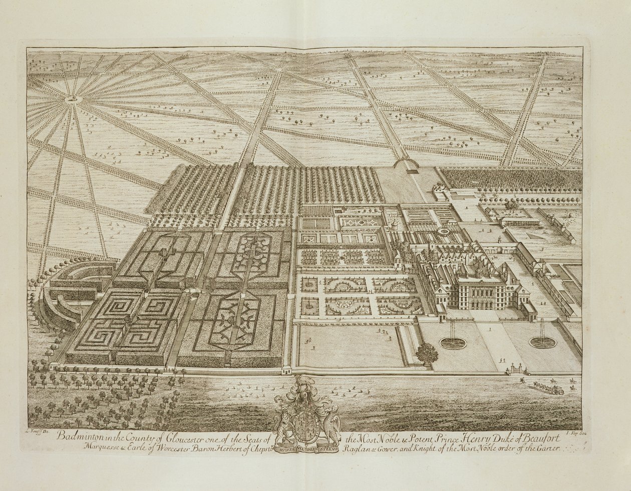 Sulkapallotalo Gloucesterin piirikunnassa, kaiverrus Johannes Kip (n. 1652-1722) (katso myös 192765) tekijältä Leonard Knyff