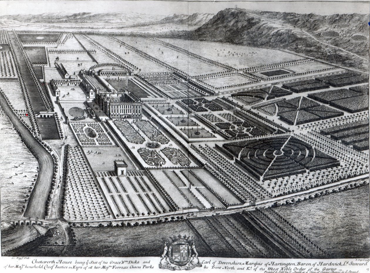 Chatsworth House, kaiverrus Johannes Kip tekijältä Leonard Knyff