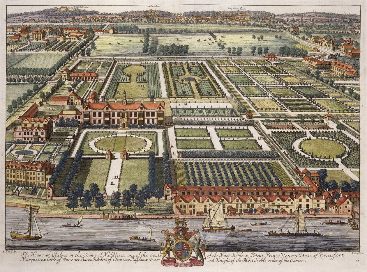 Johannes Kipin (n. 1652-1722) kaivertama talo Chelseassa Middlesexin piirikunnassa tekijältä Leonard Knyff