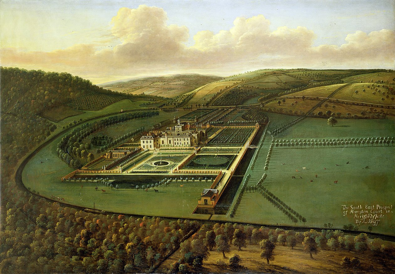 The Southeast Prospect of Hampton Court, Herefordshire, n. 1699 tekijältä Leonard Knyff