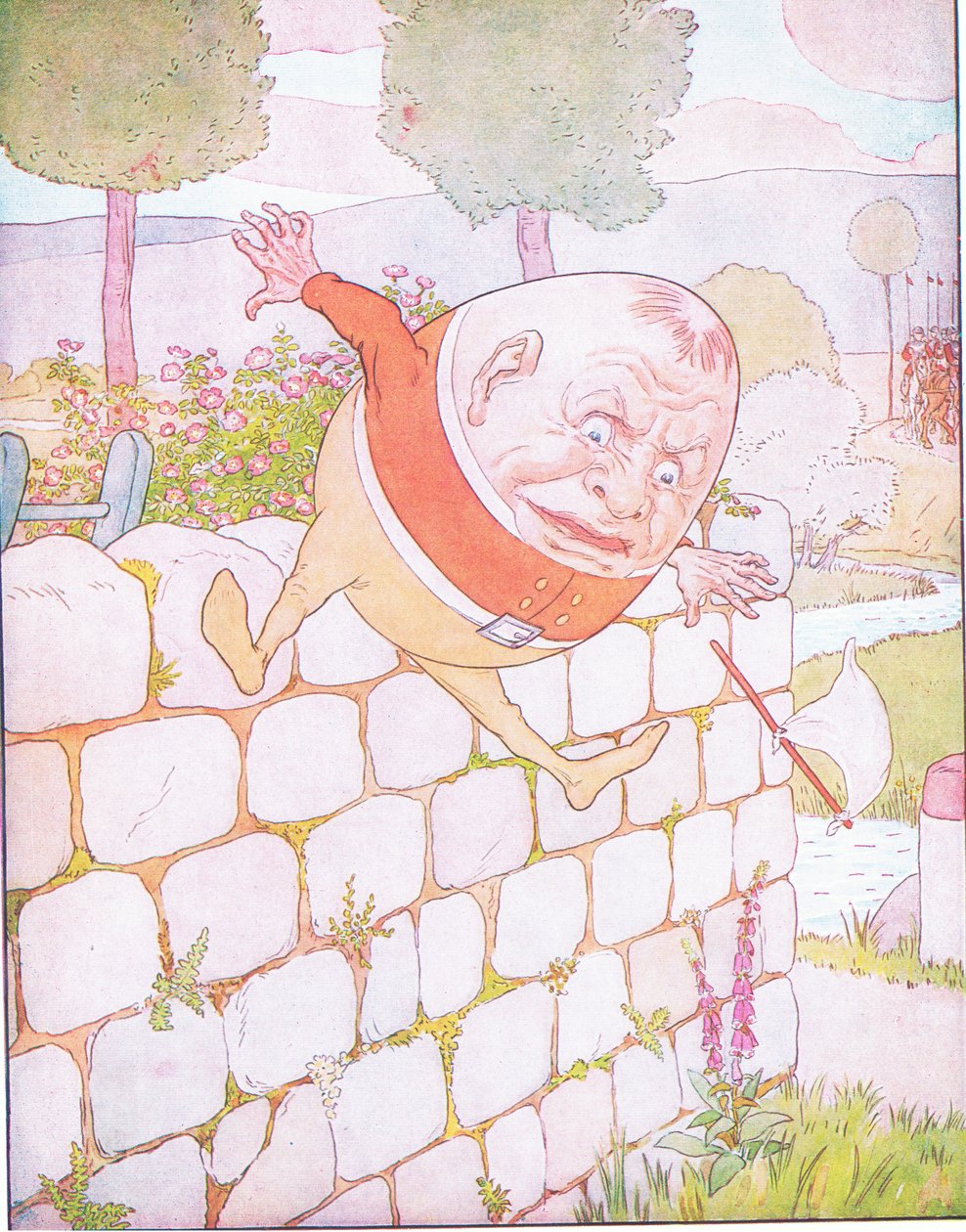 Humpty Dumpty putosi loistavasti (väri litho) tekijältä Leonard Leslie Brooke