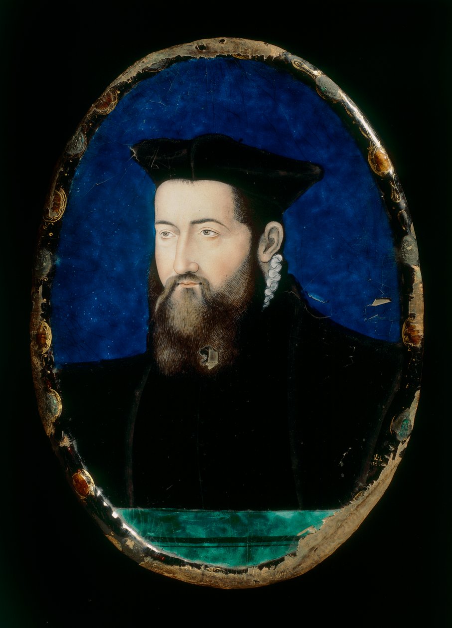 Prelaatin muotokuva, Leonardo Limosinin majolikateos, konservoitu Museo Nazionale del Bargellossa Firenzessä tekijältä Leonard Limosin