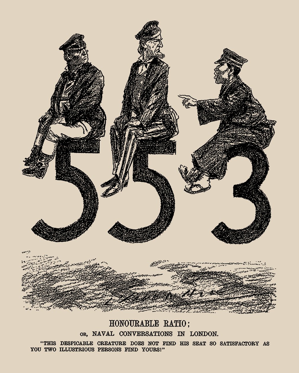 Honorable Ratio tai Naval Conversations Lontoossa. Punch, 1934. tekijältä Leonard Raven Hill