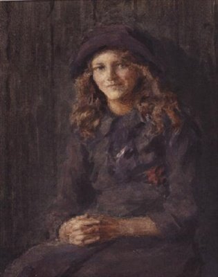 Nuori tyttö vaaleanpunaisessa hatussa, n. 1918 (akvarelli) tekijältä Leonard Skeats