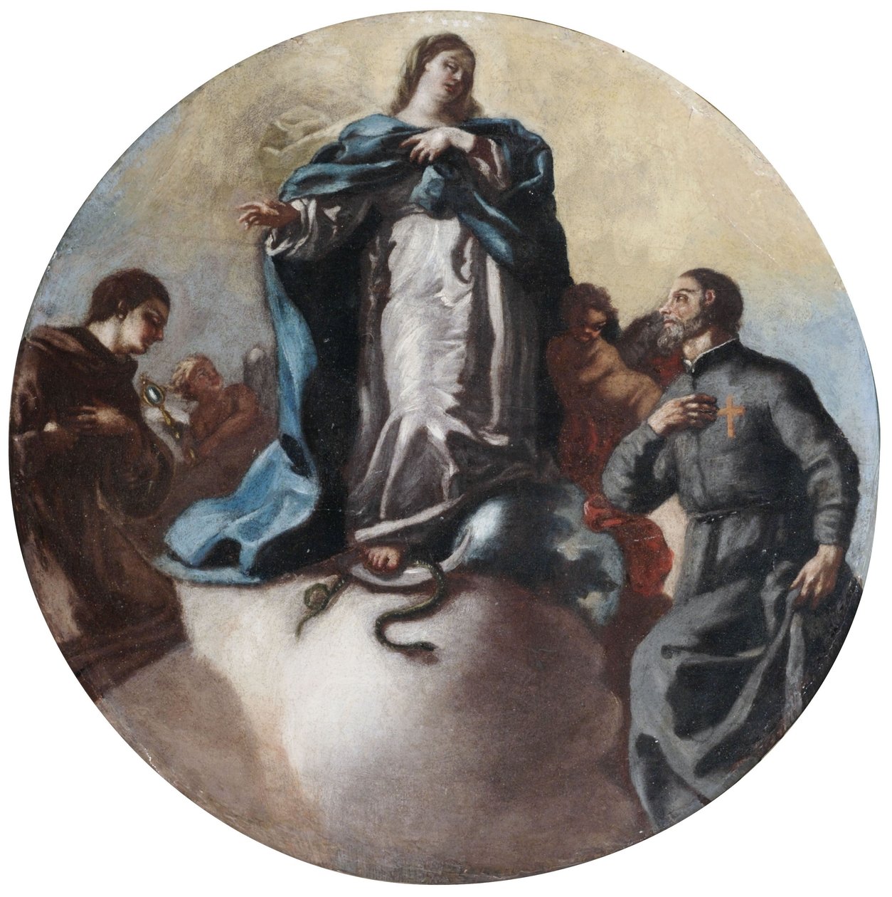 Immaculate Virgin, pyhä Anthony ja Saint Camillus of Lellis tekijältä Leonardo Antonio Olivieri