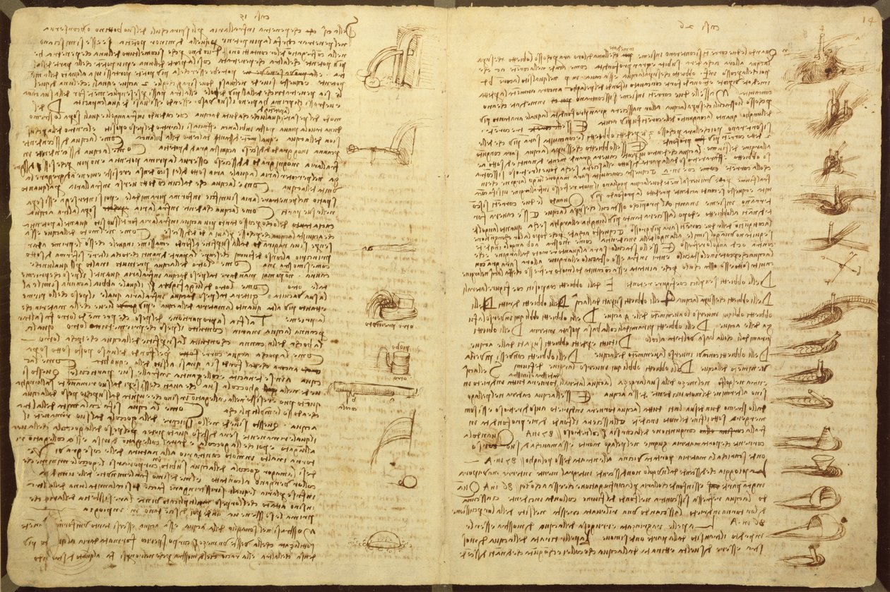 Sivu Codex Leicesteristä, 1508-12 (seepiamuste pellavapaperille) tekijältä Leonardo da Vinci