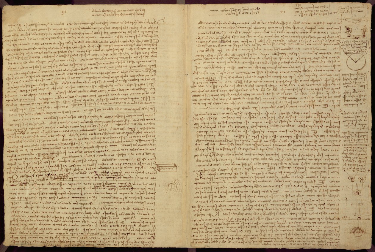 Sivu Codex Leicesteristä, 1508-12 (seepiamuste pellavapaperille) tekijältä Leonardo da Vinci