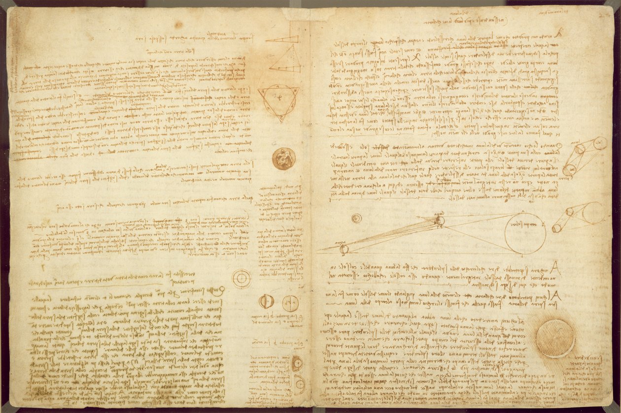 Sivu Codex Leicesteristä, 1508-12 (seepiamuste pellavapaperille) tekijältä Leonardo da Vinci