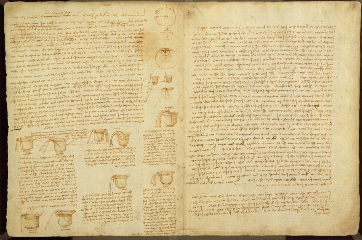Sivu Codex Leicesteristä, 1508-12 (seepiamuste pellavapaperille) tekijältä Leonardo da Vinci
