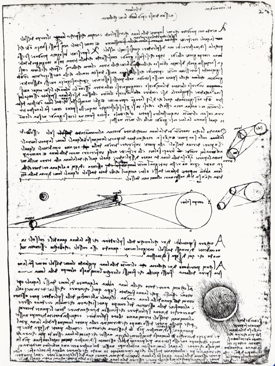 Tähtitieteelliset kaaviot, fol. 2r Codex Leicesteristä, 1508-1512 tekijältä Leonardo da Vinci