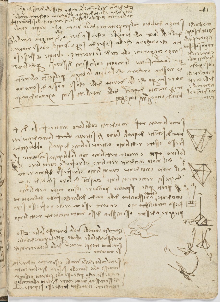 Birds Flight Code, c. 1505-06, paperikäsikirjoitus, cc. 18, arkki 11 recto tekijältä Leonardo da Vinci