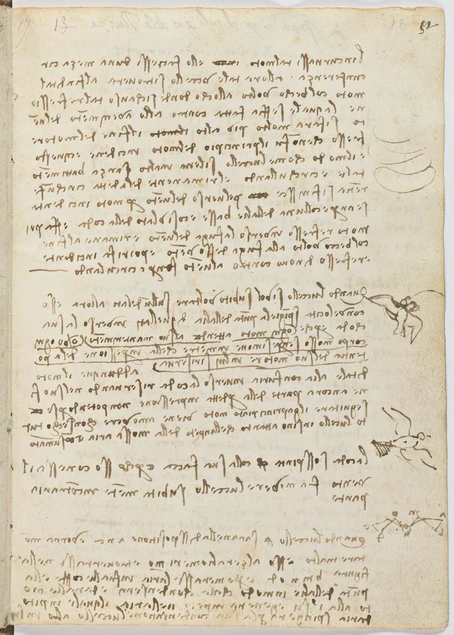 Birds Flight Code, c. 1505-06, paperikäsikirjoitus, cc. 18, arkki 12 recto tekijältä Leonardo da Vinci