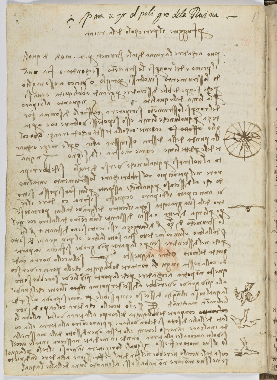Birds Flight Code, c. 1505-06, paperikäsikirjoitus, cc. 18, arkki 12 verso tekijältä Leonardo da Vinci