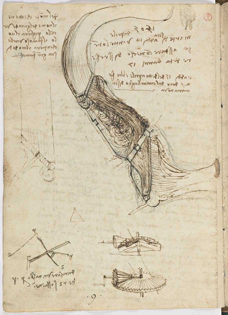 Birds Flight Code, c. 1505-06, paperikäsikirjoitus, cc. 18, arkki 18 verso tekijältä Leonardo da Vinci