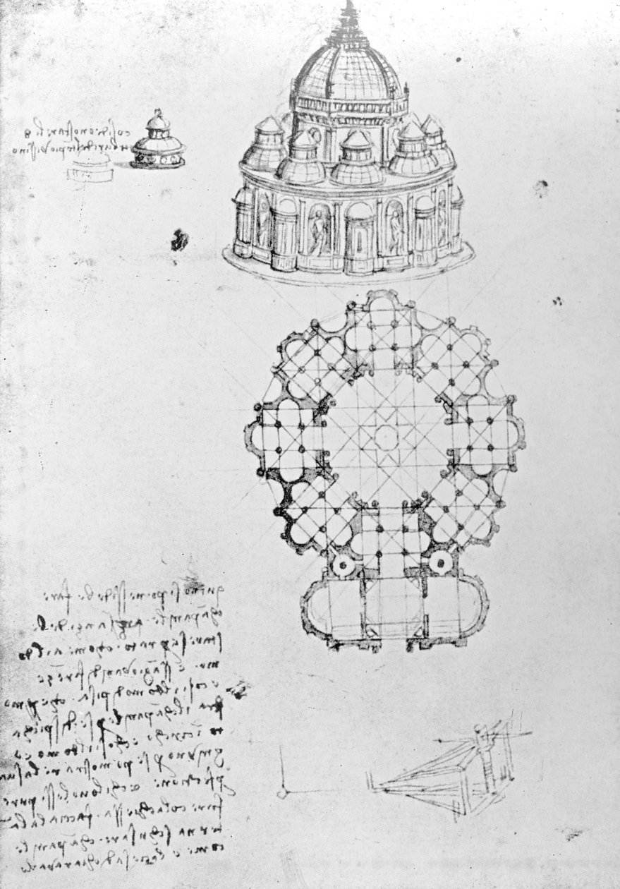 Keskitetty kirkko ja merenkulkutekniikka, Fol. 5v Codex Ashburnhamista (aiemmin osa käsikirjoitusta B (2184), n. 1488 tekijältä Leonardo da Vinci