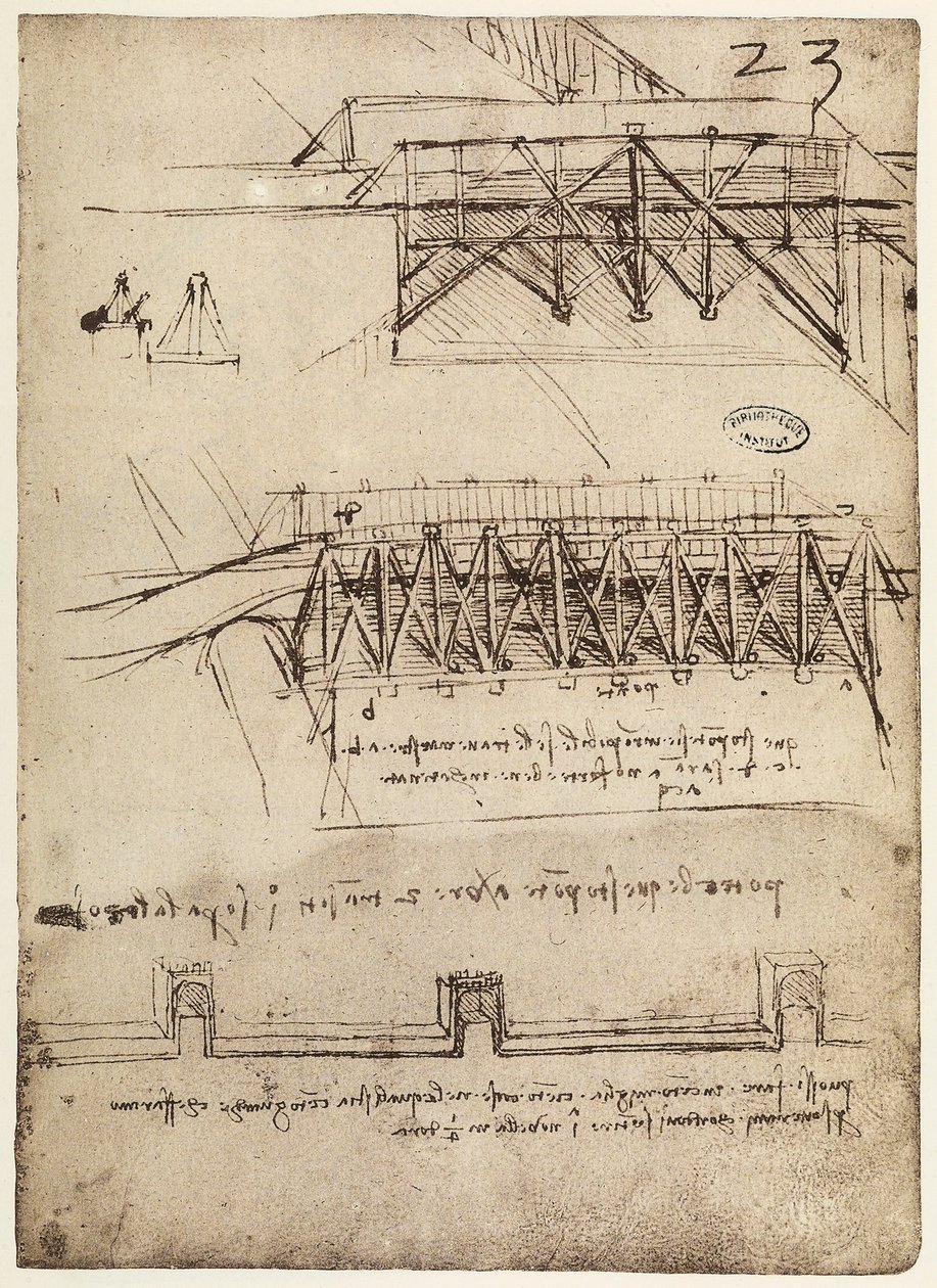 Codex B 2172 f.23r, Siltojen mallit, tekijältä Leonardo da Vinci