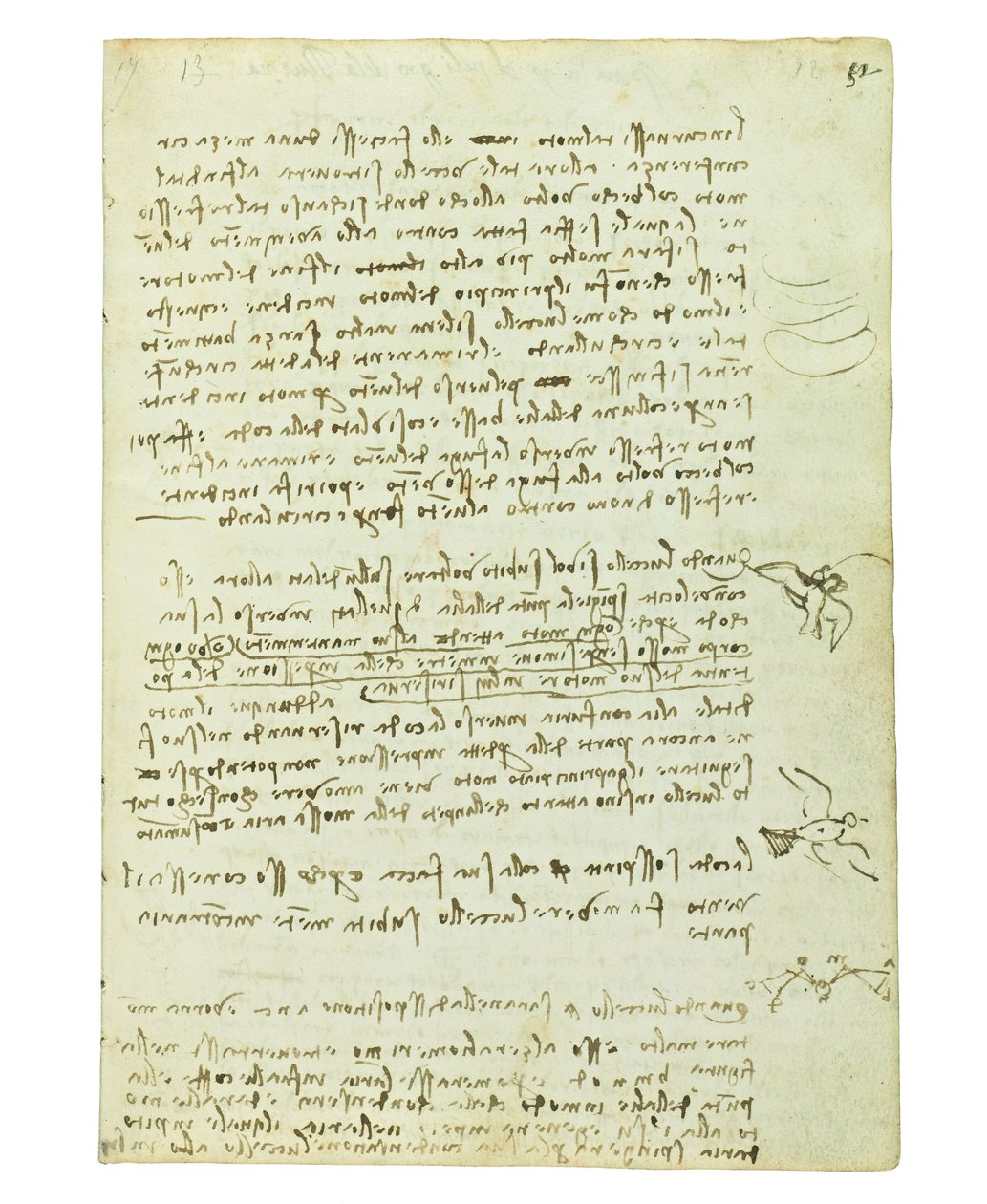Codex lintujen lennosta, Folio 12 recto tekijältä Leonardo da Vinci