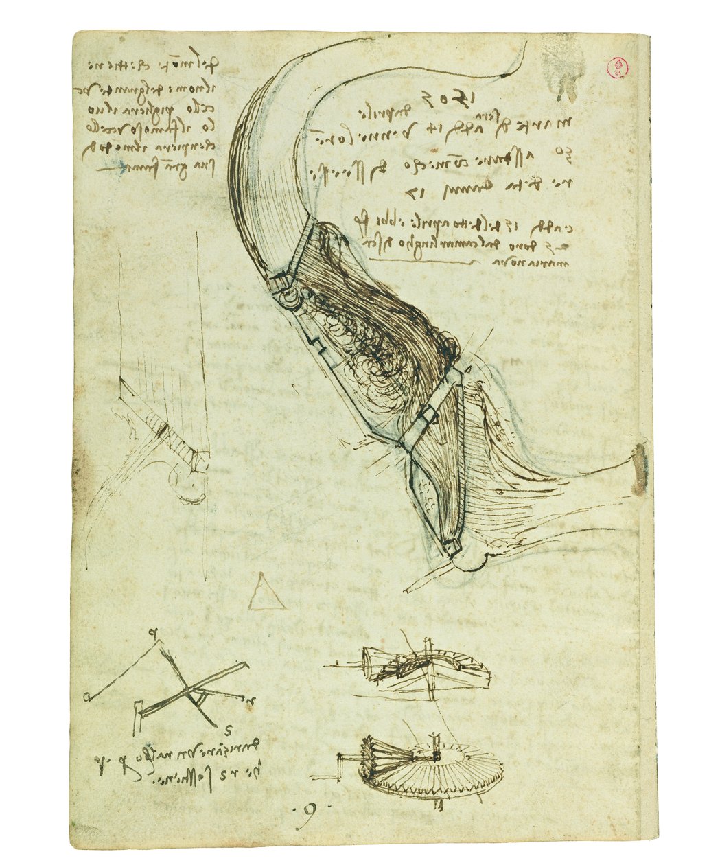 Codex lintujen lennosta, Folio 18 verso tekijältä Leonardo da Vinci
