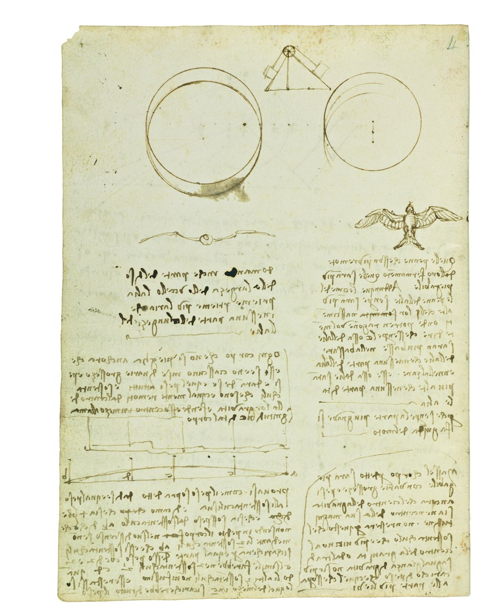 Codex lintujen lennosta, Folio 4 verso tekijältä Leonardo da Vinci