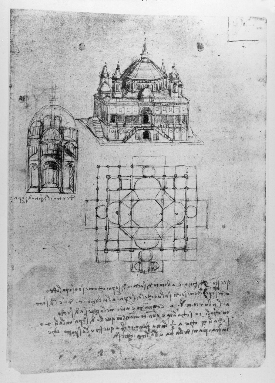 Suunnittelu kirkkoon, fol. 4r tekijältä Leonardo da Vinci
