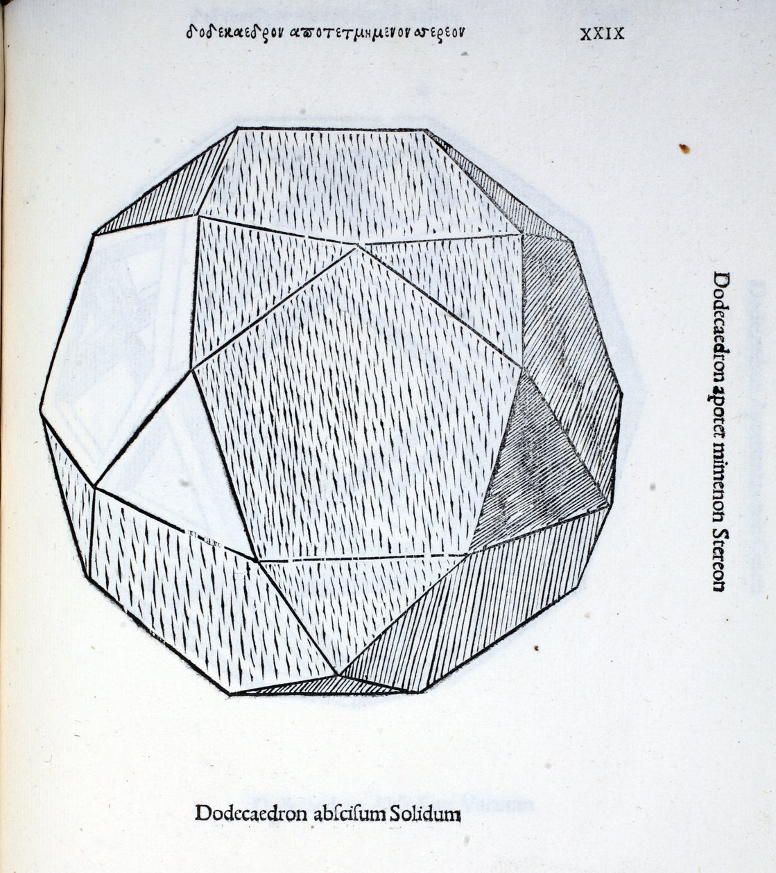Dodekaedri leikattu kiinteä, kuvitus "Divine Proportion" kirjoittaja Luca Pacioli (n. 1445-1517), alunperin pub. Venetsia, 1509 tekijältä Leonardo da Vinci