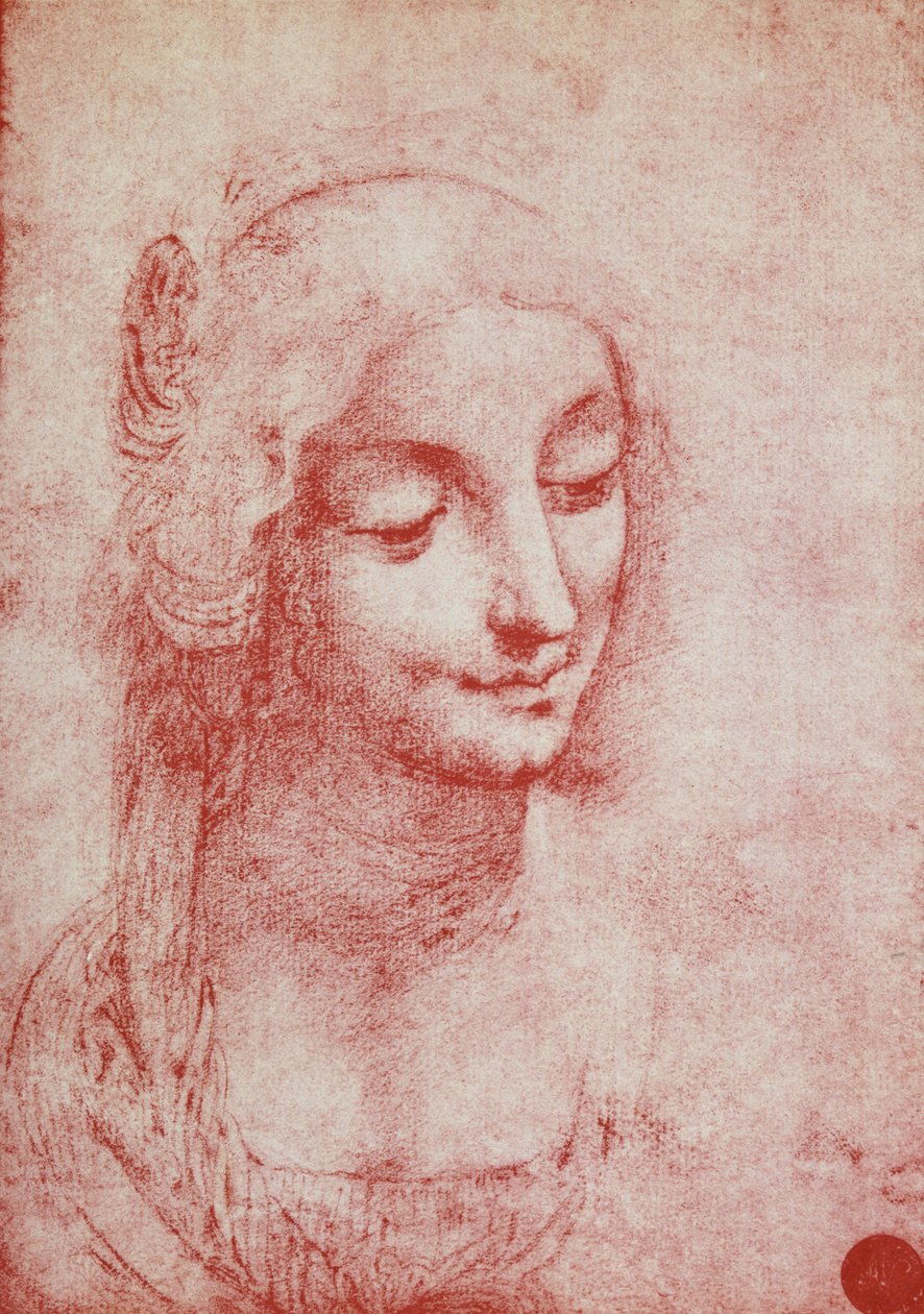 Naisen pää (punainen liitu paperille) tekijältä Leonardo da Vinci