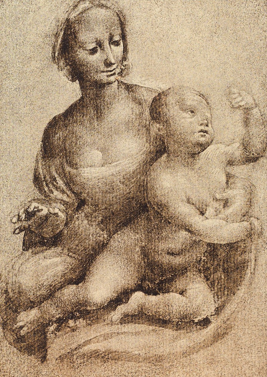 Madonna ja lapsi, piirustus Leonardo da Vinci. Piirustus- ja grafiikkakaappi, Uffizi-galleria, Firenze tekijältä Leonardo da Vinci