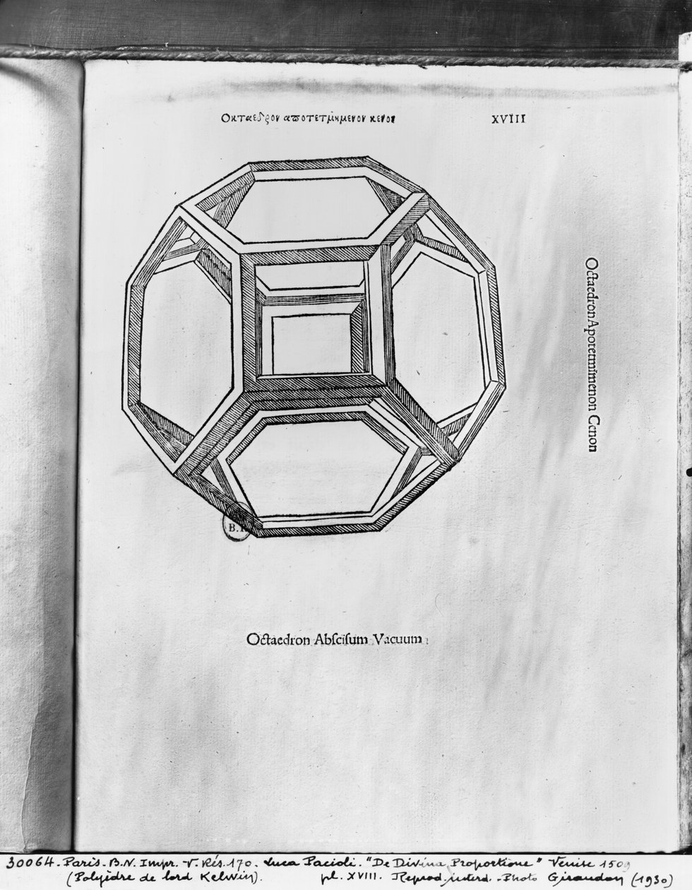 Polyhedron, Luca Paciolin "De Divina Proportione", julkaistu 1509, Venetsia tekijältä Leonardo da Vinci