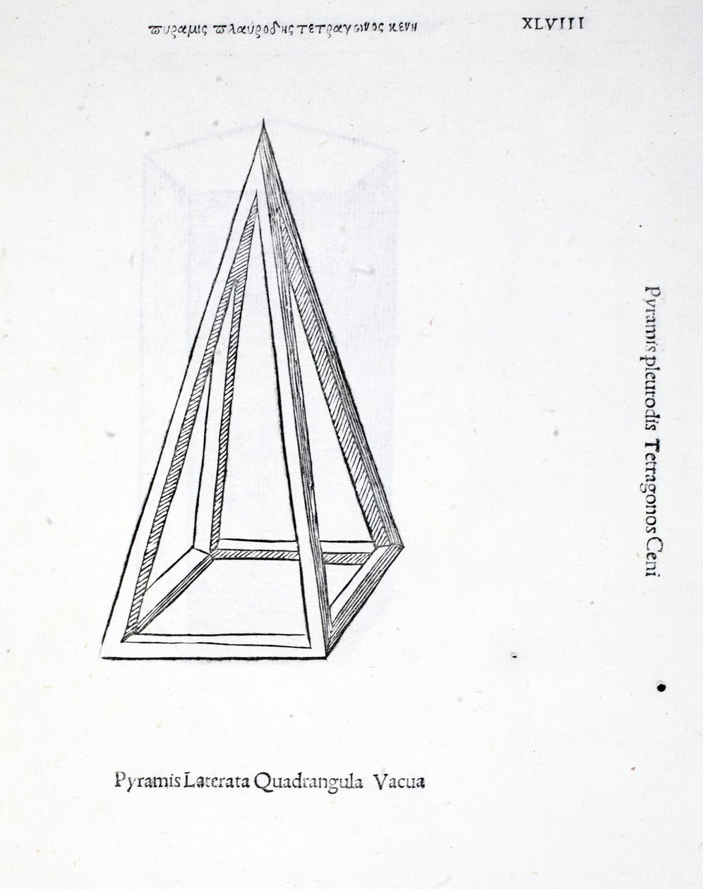 Tyhjä neliönmuotoinen pyramidi, kuvitus Luca Paciolin (n. 1445-1517) teoksesta "Divine Proportion", alun perin pub. Venetsia, 1509 tekijältä Leonardo da Vinci