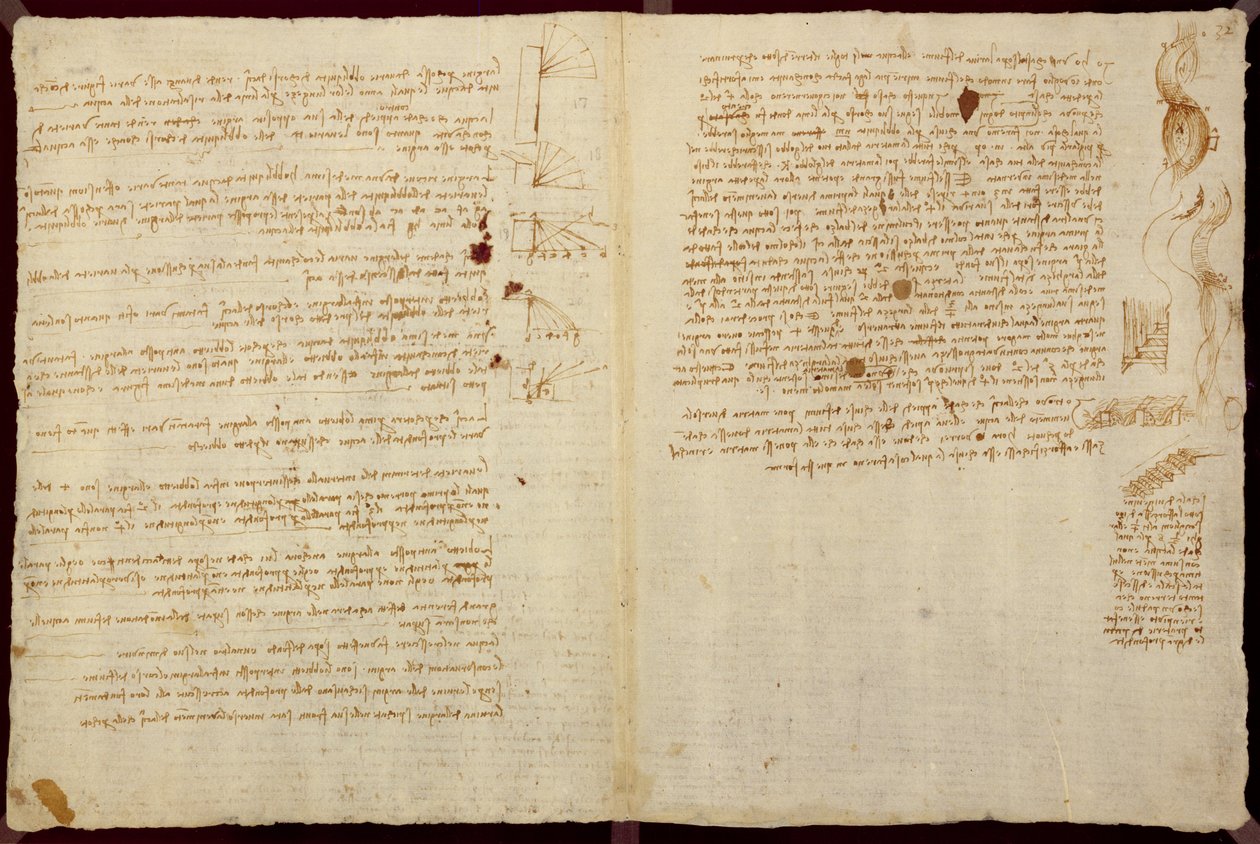 Tieteelliset kaaviot, Codex Leicester, 1508-12 (seepiamuste pellavapaperille) tekijältä Leonardo da Vinci