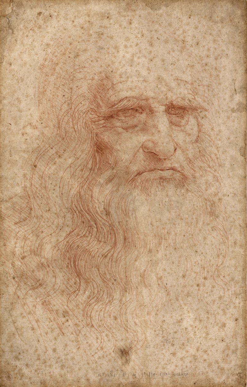 Omakuva, c. 1515-16 (veri valkoisella paperilla) tekijältä Leonardo da Vinci