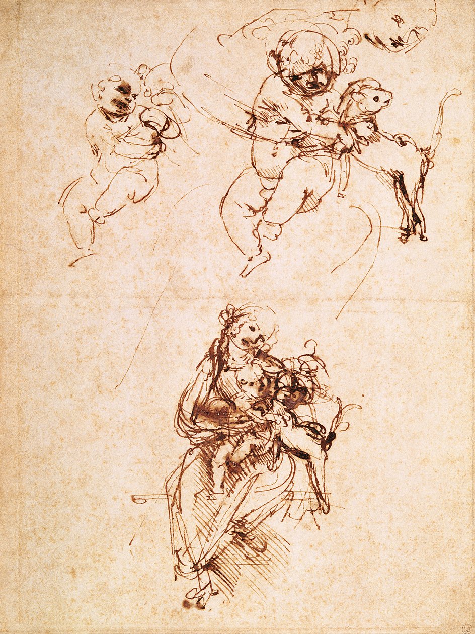 Tutkimuksia madonnalle kissan kanssa, n. 1478-1480 (kynä ja muste paperille) tekijältä Leonardo da Vinci