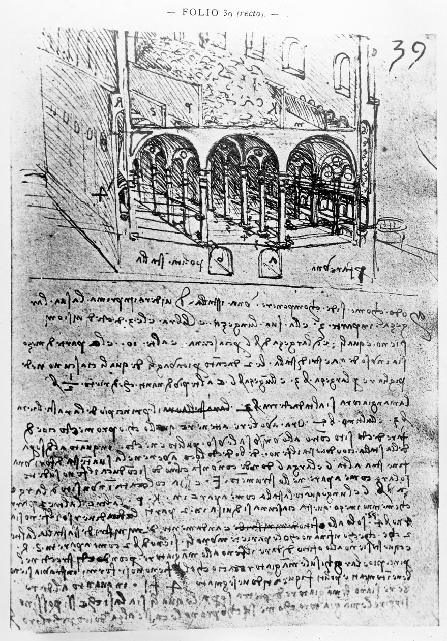 Tallitutkimuksia, Folio 39r, Pariisin käsikirjoituksesta B 2173, 1487-90. tekijältä Leonardo da Vinci