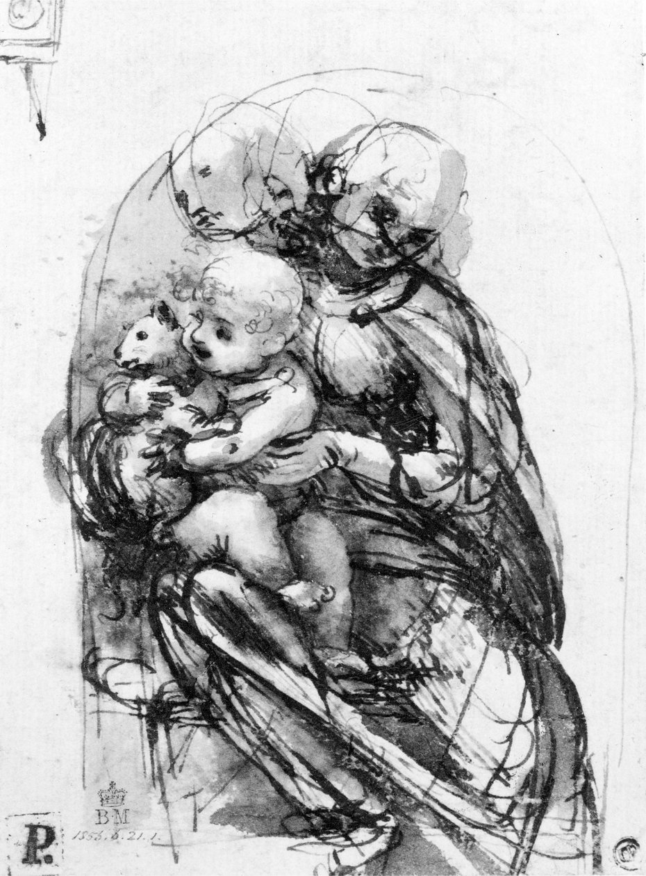 Tutkimus Madonna kissan kanssa, n. 1478-1480 (kynä ja muste kynällä paperille) tekijältä Leonardo da Vinci