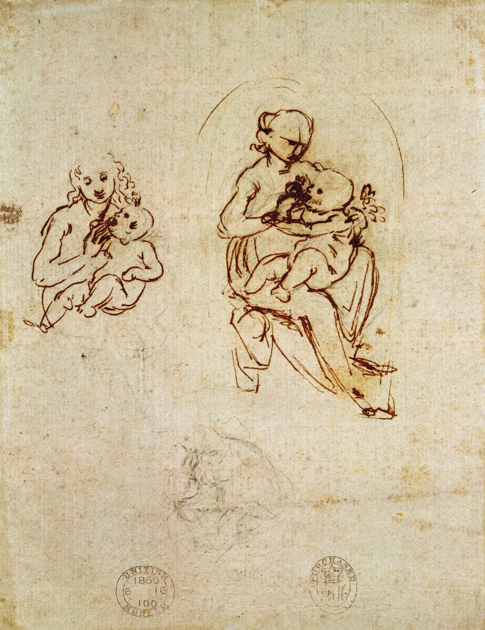 Tutkimus Neitsyelle ja lapselle, n. 1478-1480 (muste ja kynä paperille) tekijältä Leonardo da Vinci