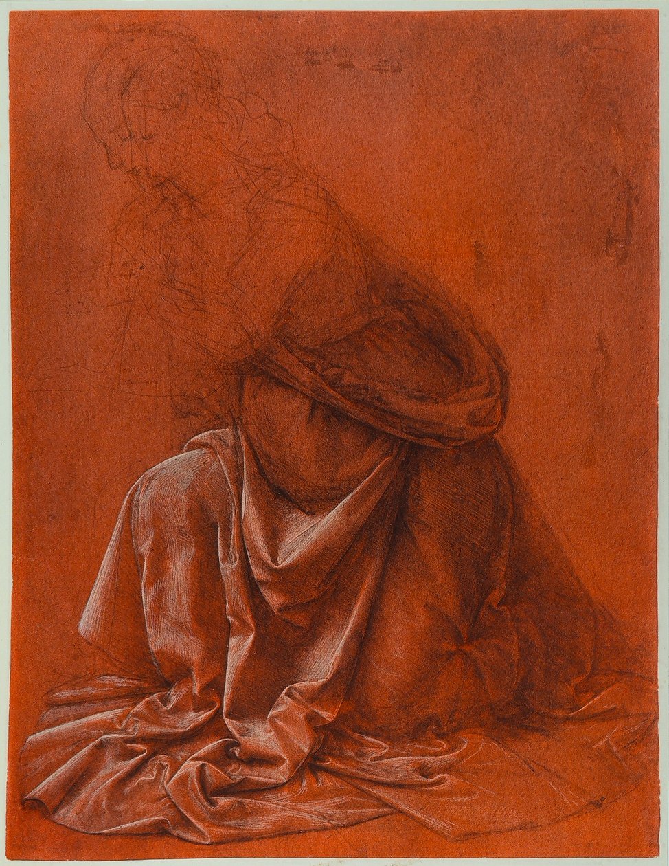 Tutkimus naishahmon mekon taitteisiin; hopeapiste- ja pesupiirustus, korotettu valkoisella punaiselle paperille, Leonardo da Vinci. Galleria Nazionale dArte Antica, Palazzo Corsini, Rooma tekijältä Leonardo da Vinci