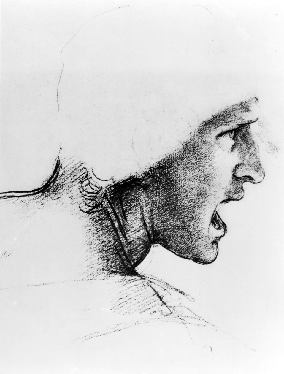 Tutkimus sotilaan päälle elokuvassa "The Battle of Anghiari", n. 1504-05 (punainen liitu paperille) tekijältä Leonardo da Vinci