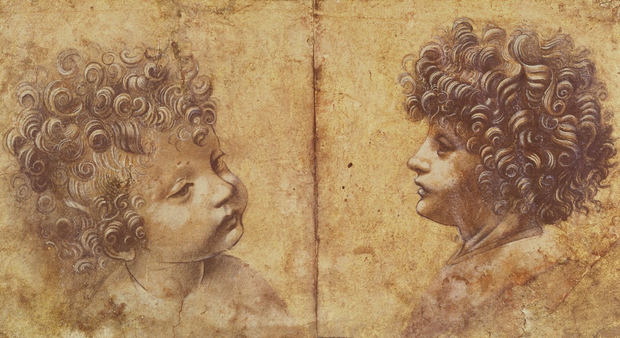 Lapsen pään tutkimus (punainen liitu korotettu valkoisella paperilla) tekijältä Leonardo da Vinci