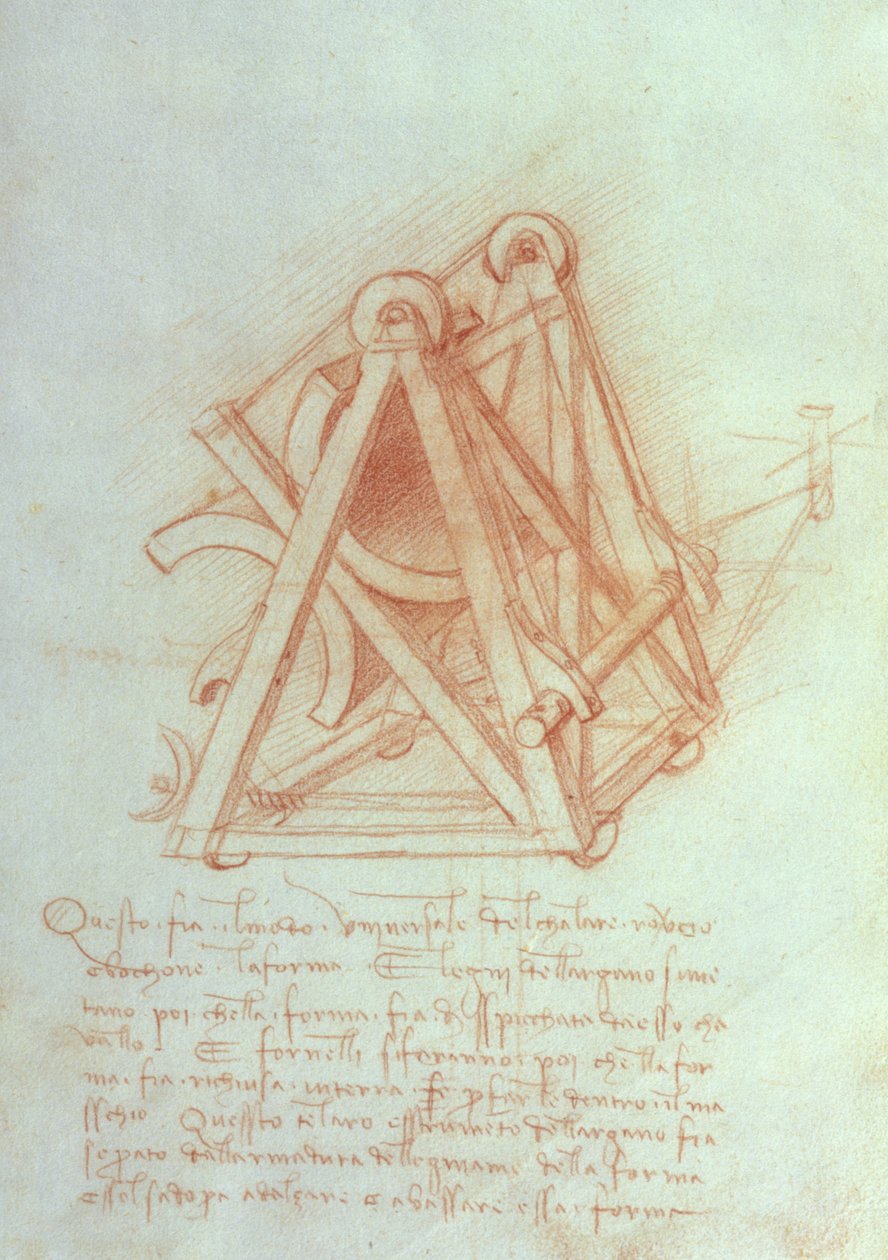 Tutkimus puurungosta valumuotilla Sforza-hevoselle, fol. 154v Codex Madrid II:sta, c.1491-93 (kynä ja ruskea muste paperilla) tekijältä Leonardo da Vinci